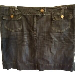 Y2kRW Denim Womens Dark Wash Indigo Utility Mini Skirt Front Flap Pockets